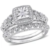 Mimi & Max 1/3ct Tdw Diamond Square Halo Bridal Ring Set In Sterling Silver In White
