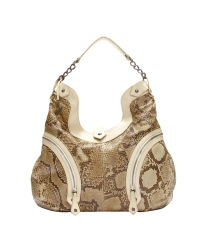 Christian Louboutin Beige Khaki Scaled Leather Biker Zip Chain Hobo Bag