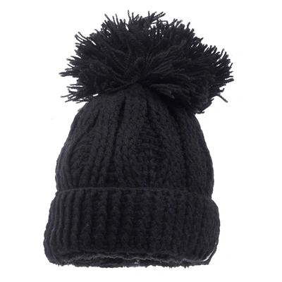 Nirvanna Designs Pom Rib Fold Hat In Black
