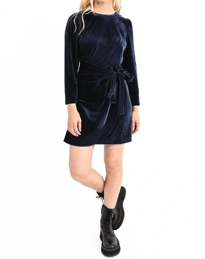 Molly Bracken Velvet Asymmetric Wrap Dress In Navy In Blue