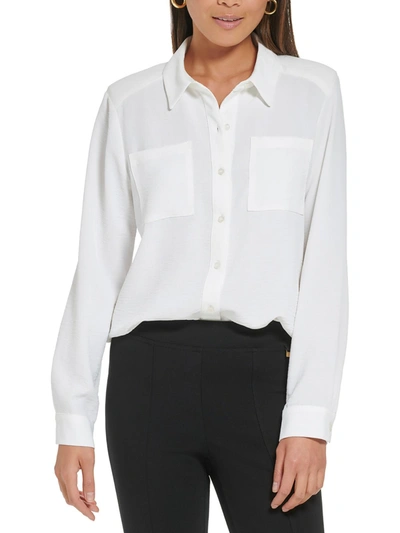 Calvin Klein Womens Collared Button Front Blouse In White