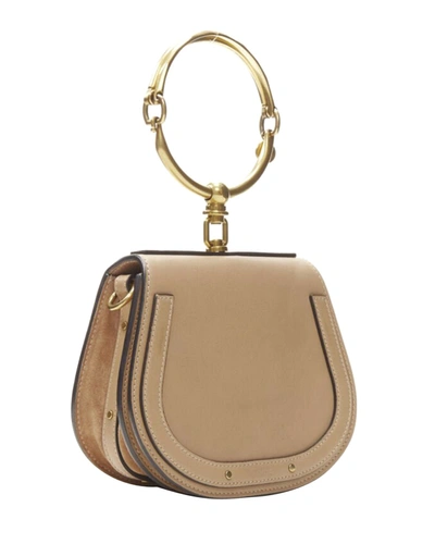 Chloé Chloe Medium Nile Gold Bangle Bracelet Handle Taupe Leather Saddle Bag In Beige