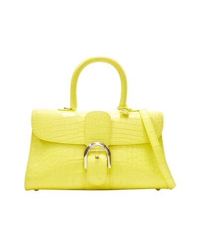 Delvaux Rare  Brilliant E/w Pm Sunshine Citron Yellow Croc Crossbody Satchel Bag