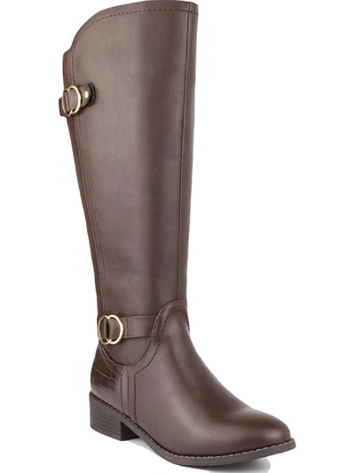 Karen Scott Leandraa Womens Extra Wide Calf Faux Leather Knee-high Boots In Brown