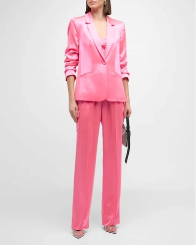 Cinq À Sept Kylie Scrunched-sleeve Satin Blazer In Electric Pink