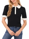 Cece Contrast Trim Short Sleeve Polo Sweater In Black
