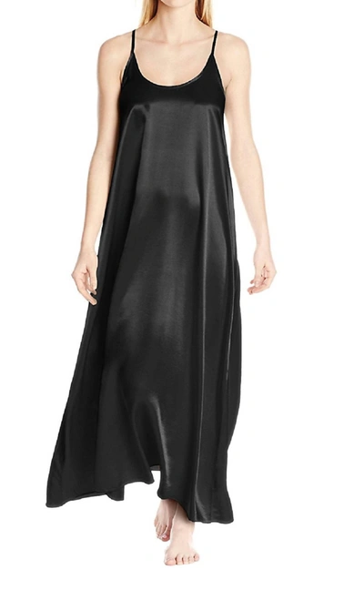 Pj Harlow Monrow Satin Long Nightgown With Gathered Back In Black