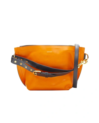 Sacai Orange Leather Navy Belt Strap Gold Logo Crossbody Bag