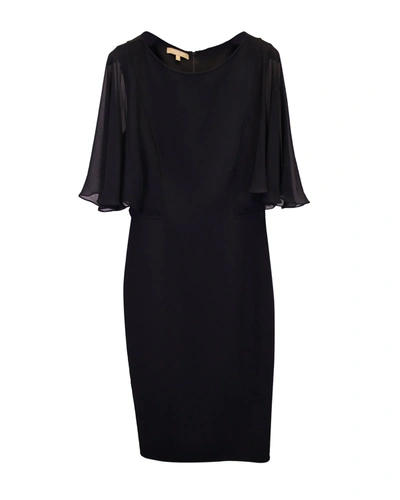 Michael Kors Mid Flounce Sleeve Midi Dress In Black Virgin Wool