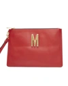 MOSCHINO NEW MOSCHINO COUTURE! SMOOTH RED LEATHER GOLD M TOP ZIP WRISTLET CLUTCH BAG
