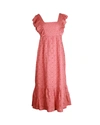 BA&SH BA & SH BYRD BRODERIE ANGLAISE MIDI DRESS IN PINK COTTON