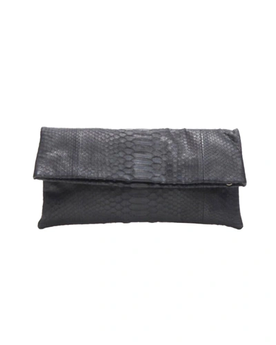 Other Designers Akkesoir Black Genuine Scaled Leather Fold Over Rectangular Clutch Bag