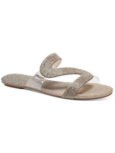 Thalia Sodi Bianca Womens Faux Leather Rhinestone Slide Sandals In Silver