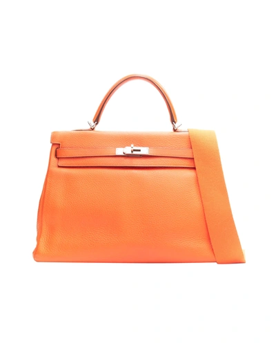 Hermes Kelly 32 Phw Orange Togo Leather Silver Buckle Top Handle Shoulder Bag
