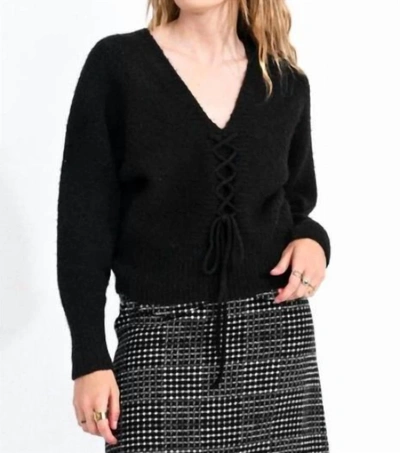Molly Bracken Lace Up Sweater In Black