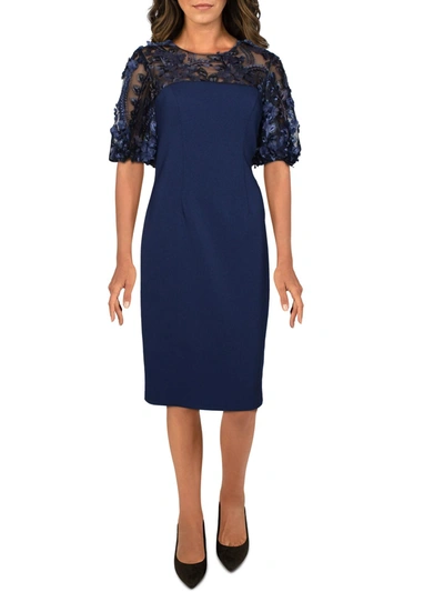Carmen Marc Valvo Womens Crepe 3d Petal Cocktail Dress In Blue