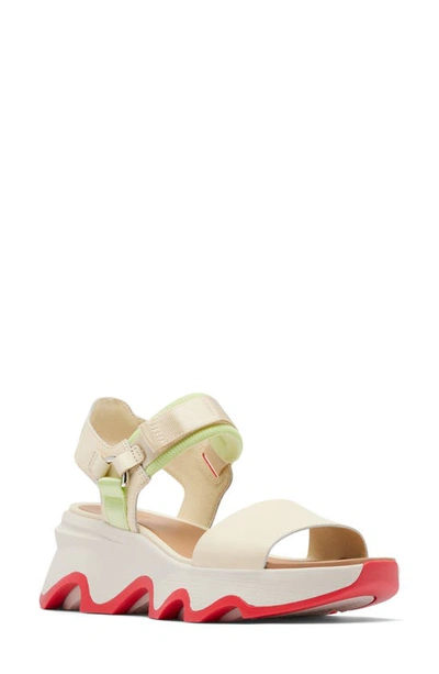 Sorel Women's Kinetic Impact Ankle-strap Sport Platform Sandals In Honey White,luminous Lime