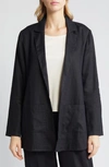 Eileen Fisher Open-front Organic Linen Blazer In Black