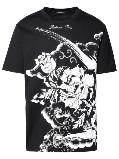 Balmain Man T-shirt Stampa In Black