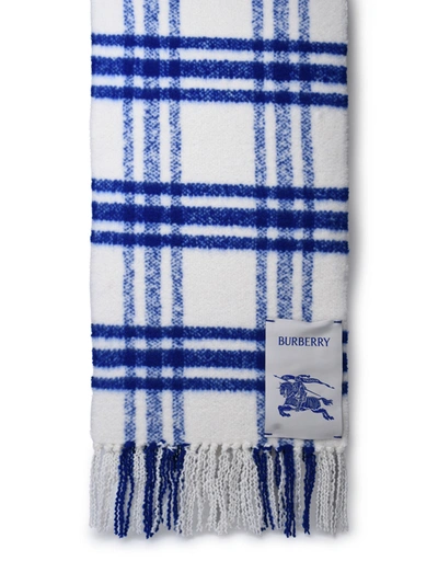 Burberry Woman White Wool Scarf In Blue