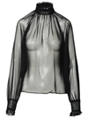 Dolce & Gabbana Sheer Silk Blouse Gathered Neckline In Black
