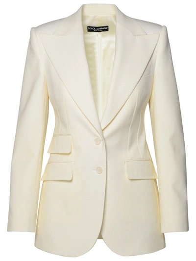 Dolce & Gabbana White Virgin Wool Blend Blazer