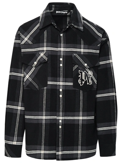 Palm Angels Plaid Flannel Shirt Jacket In Gray