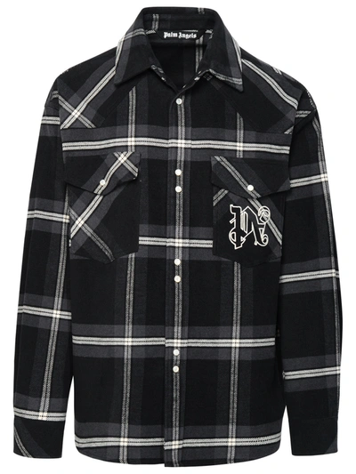 Palm Angels Plaid Flannel Shirt Jacket In Grey