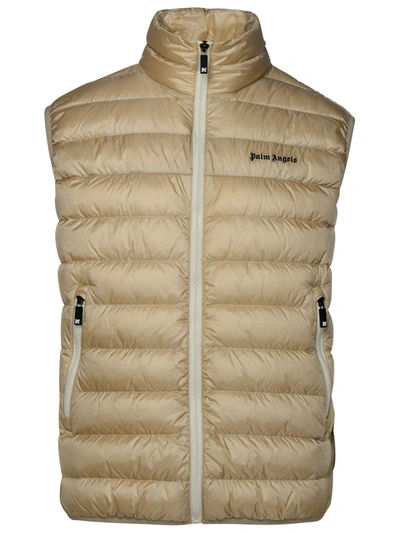 Palm Angels Padded Nylon Vest With Logo In Cream