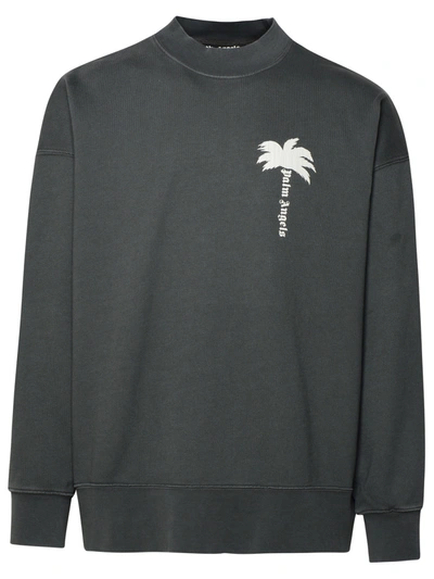 Palm Angels Man Gray Cotton Sweatshirt In Grey