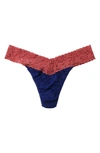 Hanky Panky Colorplay Original Lace Thong In Midnight Blue/ Pink Sands