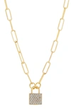 Meshmerise Pavé Diamond Padlock Pendant Necklace In Yellow