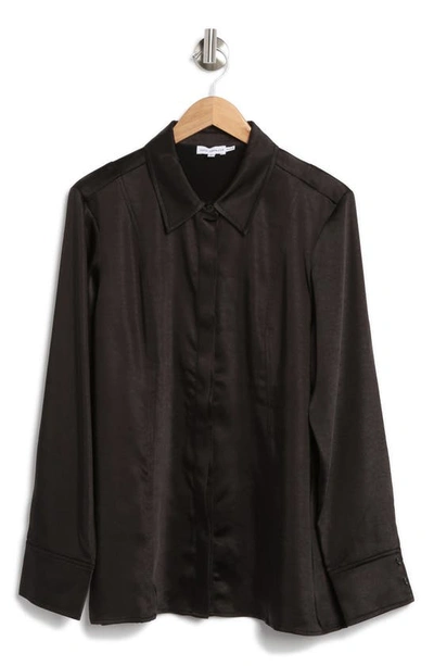 Good American Satin Buttondown Shirt In Black001