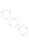 Tasha Crystal Ball Imitation Pearl Stretch Bracelet Set In Silver/ Ivory