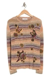 VALENTINO STRIPE EMBROIDERED COTTON BLEND CREWNECK SWEATER