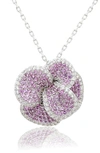 Suzy Levian Sterling Silver Sapphire Pavé & Diamond Accent Flower Pendant Necklace In Pink