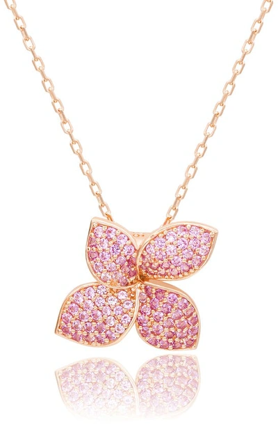 SUZY LEVIAN SUZY LEVIAN PINK SAPPHIRE WITH DIAMOND ACCENT FLOWER PENDANT NECKLACE