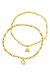 Adornia Initial & Heart 2-pack Stretch Bracelets In Gold-q