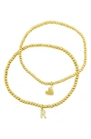 Adornia Initial & Heart 2-pack Stretch Bracelets In Gold-r