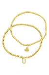 Adornia Initial & Heart 2-pack Stretch Bracelets In Gold-u