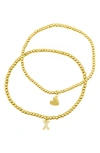 Adornia Initial & Heart 2-pack Stretch Bracelets In Gold-x