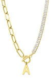 Adornia Initial Pendant Half Crystal Half Paper Clip Chain Necklace In Gold-a