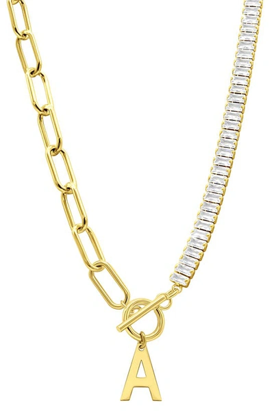 ADORNIA ADORNIA INITIAL PENDANT HALF CRYSTAL HALF PAPER CLIP CHAIN NECKLACE