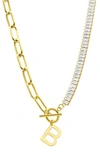 Adornia Initial Pendant Half Crystal Half Paper Clip Chain Necklace In Gold-b