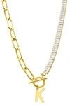 Adornia Crystal & Paper Clip Chain Initial Bracelet In Gold-k