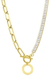 Adornia Initial Pendant Half Crystal Half Paper Clip Chain Necklace In Gold-o