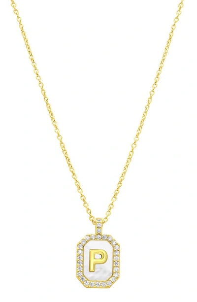 Adornia 14k Gold Plated White Mother-of-pearl Initial Tablet Necklace In Silver