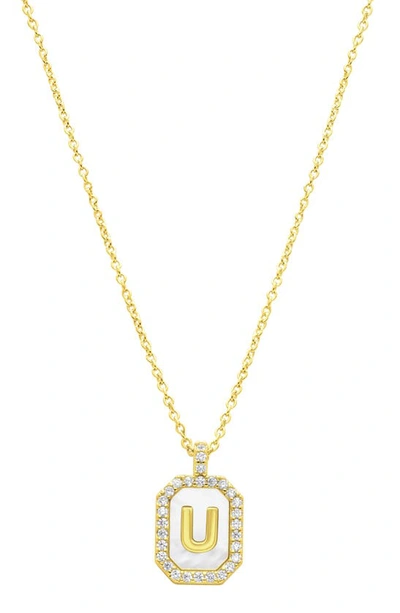 ADORNIA ADORNIA CRYSTAL MOTHER OF PEARL INITIAL PENDANT NECKLACE