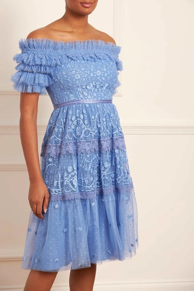 Needle & Thread Midsummer Lace Off-shoulder Midi Dress In Blue