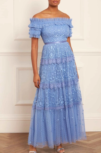 Needle & Thread Midsummer Lace Off-shoulder Gown In Blue